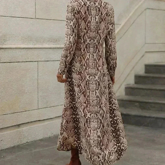 Multicolor Casual Womens Snakeskin Print Button Front Shirt Dress - Picture 2 of 5